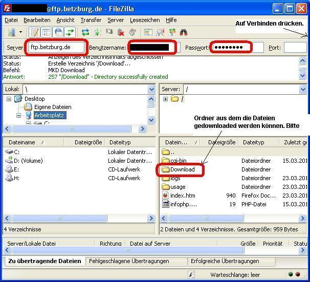 Screenshot: Konfiguration FileZilla